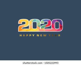 2020 Happy New Year greeting card design. Vector winter holiday illustration with color 2020 numbers colorful geometric on background. Chinese year of rat poster, sale banner, flyer template