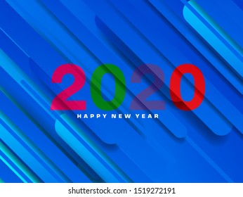 2020 Happy New Year greeting card design. Vector winter holiday illustration with color 2020 numbers colors geometric on colorful background. Chinese year of rat poster, sale banner, flyer template