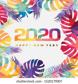 2020 Happy New Year greeting card design. Vector winter holiday illustration with color 2020 numbers colors geometric on colorful background. Chinese year of rat poster, sale banner, flyer template