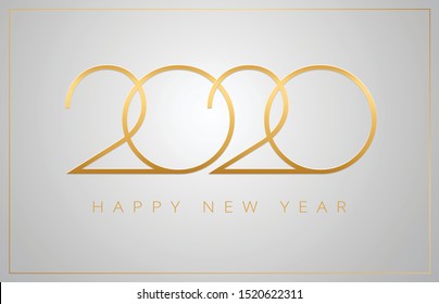 2020 Happy New Year greeting card - golden numbers on a silver background - vector 2020 New Year celebration background