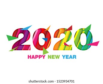 2020 Happy New Year greeting card design. Vector winter holiday illustration with color 2020 numbers colors geometric on colorful background. Chinese year of rat poster, sale banner, flyer template