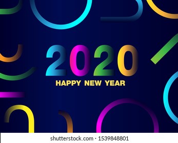 2020 Happy New Year greeting card design. Vector winter holiday illustration with color 2020 numbers colors geometric on colorful background.  