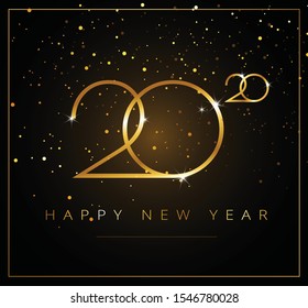 2020 Happy New Year greeting card gold and black background - stylish creative business design vector illustration
