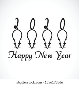 2020 Happy New Year greeting card. Vector calligraphy 2020 year of the rat sign lettering numbers calendar front page template greeting card design and the rat's tail is a number 2020.