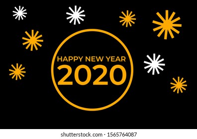 2020, Happy New Year. Greeting card with inscription Happy New Year 2020. Memphis geometric bright style for Happy New Year or Merry Christmas.Happy new year design  on black background with 2020