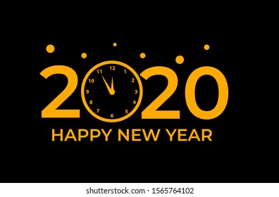 2020, Happy New Year. Greeting card with inscription Happy New Year 2020. Memphis geometric bright style for Happy New Year or Merry Christmas.Happy new year design  on black background with 2020