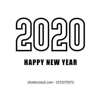 2020 Happy New Year greeting card. Logo numbers 2020 and text on light background. Vector Illustration. Isolated on white background