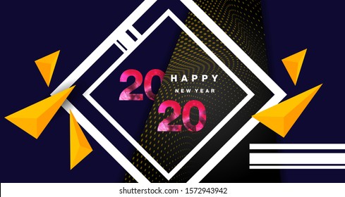2020 Happy New Year greeting card design. Vector winter holiday illustration with color 2020 numbers colors geometric on colorful background. Chinese year of rat poster, sale banner, flyer template