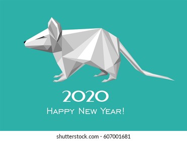 2020 Happy New Year greeting card. Celebration mint background with Rat and place for your text.  vector illustration