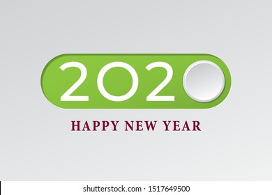 2020 Happy New Year Greetings Creative Concept Made with On Off Toggle Switch Buton Style Numerals Logo and Traditional Lettering - Multicolor on Grey Background - Vector Mixed Graphic Design