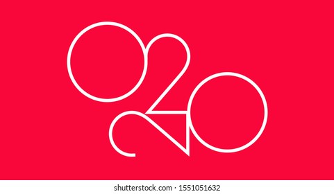 2020 - Happy New Year hand drawn lettering on red background. Flat vector illustration for cards, greetings, party invitations, posters, flyers, seasonal design and decoration, events, prints, web.