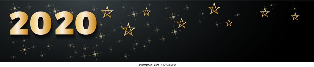 2020 Happy New Year header background, golden stars 