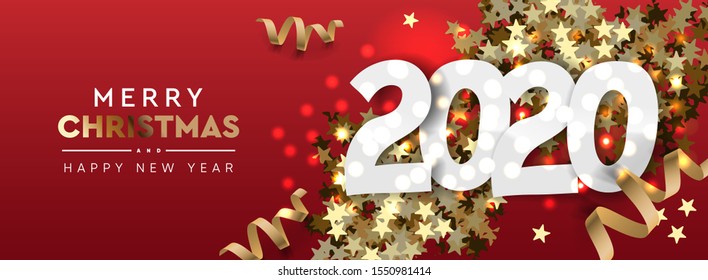 2020 Happy New Year horizontal background. Merry Christmas. Vector illustration