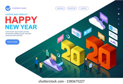2020 Happy New Year, New innovative ideas, Isometric technology for new year holiday posters and banners, Vector illustration.