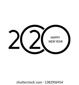 2020 happy new year label design. Vector illustration with black holiday sign isolated on white background.