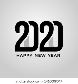 2020 Happy New Year label design. Text design with black holiday sign. Vector illustration. Isolated on white background.