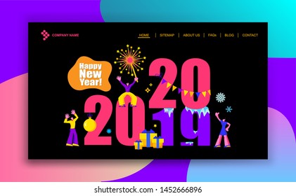 2020 Happy New Year Landing Page or Banner template.
Small people are preparing for holiday, are engaged in decoration.
Modern Cartoon Flat Design Concept for website, Mobile app page.
Vector 