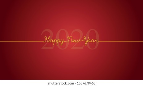 2020 Happy New Year line style aligned on the middle of the banner on background with red gradient 