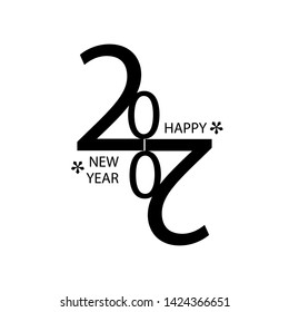 2020. Happy New Year logo design. Black number and text isolated on white background. Vector illustration for cards, labels, holiday projects.