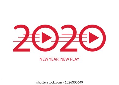 2020, Happy New Year Logo. Wiedergeben von Musiksymbol.  Gilt für Karten, Poster, Banner. Beste Videoclips im Jahr 2020, Video-Blogger in sozialen Medien Leistung, Feiern. Vektorillustration