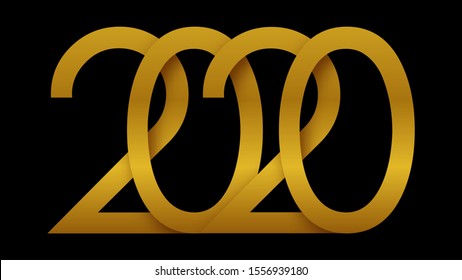 2020 Happy New Year logo text design. Gold numbers with shadow isolated on white background. Vector illustration.