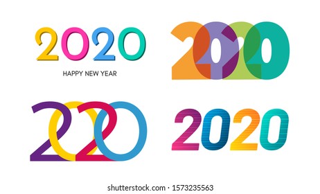 2020 Happy New Year logo text design. Set of four multicolored numbers isolated on white background. Vector illustration.