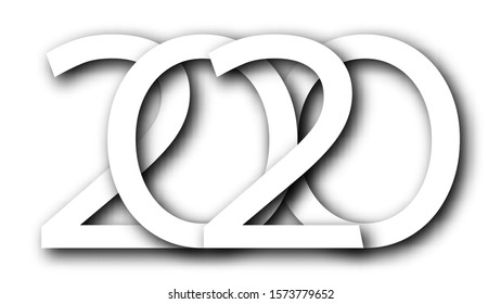 2020 Happy New Year logo text design. White numbers with shadow isolated on white background. Vector illustration.