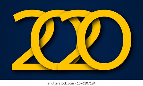 2020 Happy New Year logo text design. Yellow numbers with shadow isolated on blue background. Vector illustration.