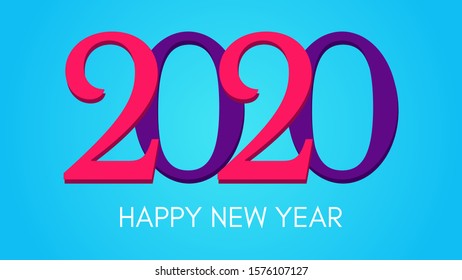 2020 Happy New Year logo text design. Pink and purple numbers with shadow isolated on blue background. Vector illustration.