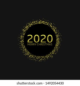 2020 Happy New Year and Merry Christmas label. Golden confetti sparkles