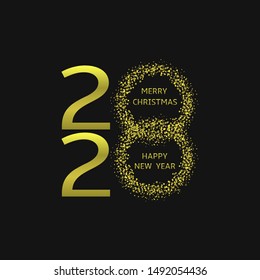 2020 Happy New Year and Merry Christmas. Golden confetti sparkles