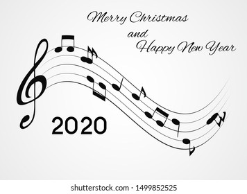 2020 Happy New Year and Merry Christmas on Abstract music Background. Vector Illustration. EPS10