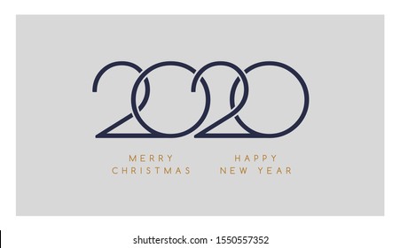 2020 Happy New Year, Merry Christmas - minimalistic elegant logo design for greeting card or calendar template - minimal 2020 vector illustration