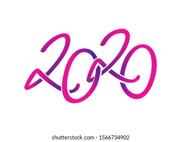 2020 Happy New Year or Merry Christmas date with calligraphic 2 and 0 digits in purple gradient - isoolated vector winter holiday element