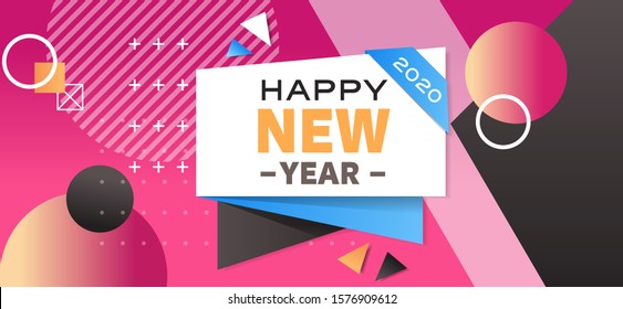 2020 happy new year merry christmas poster holiday celebration concept greeting card flat horizontal vector illustration