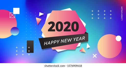 2020 happy new year merry christmas poster holiday celebration concept greeting card flat horizontal vector illustration