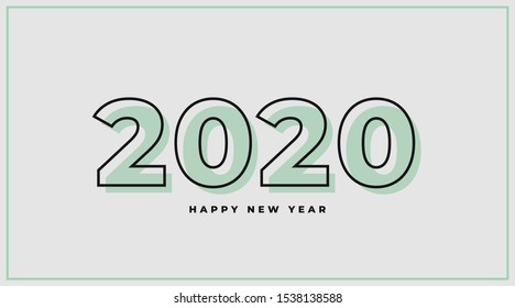 2020 happy new year minimalist banner with light green text and light grey background