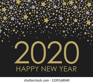 2020 Happy New Year. Minimalistic card with stars isolated on black background. Vector illustration.