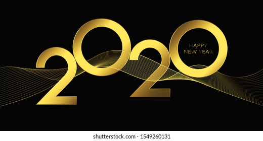 2020 Happy New Year. 2020 modern text vector luxury design gold color.
