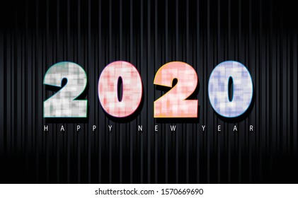 2020 Happy New Year, modern Background, vector isolated or black background, elements for calendar and greetings card or Christmas themed luxury golden invitations