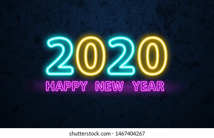2020 Happy New Year Neon Text.