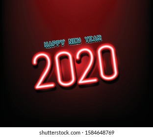 2020 Happy New Year Neon Text. 2020 New Year Design template for Seasonal Flyers and Greetings Card or Background . Light Banner. Vector Illustration. Editing text neon sign