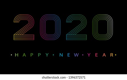 2020 Happy new year. Numbers minimalist style. Vector linear numbers. Design of greeting card. Vector illustration