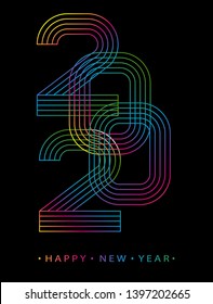 2020 Happy new year. Numbers minimalist style. Vector linear numbers. Design of greeting card. Vector illustration.