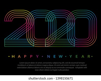 2020 Happy new year. Numbers minimalist style. Vector linear numbers. Design of greeting card. Vector illustration.