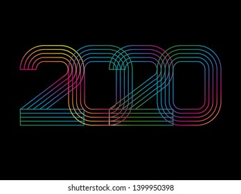 2020 Happy new year. Numbers minimalist style. Vector linear numbers. Design of greeting card. Vector illustration.