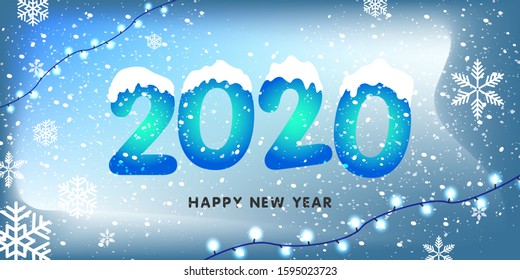 2020 Happy New Year. numbers with snow. Festive banner design Vector illustration.
