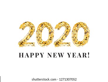 2020 Happy New Year. Numeral text hand lettering. Dry brush texture effect. Merry Christmas. Graduation. Design template Celebration typography poster, banner or greeting card. Vector Illustration