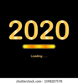2020 Happy New Year orange loading progress bar isolated on black background. Holiday web banner, poster, greeting card or invitation, end of year template. vector illustration. EPS 10