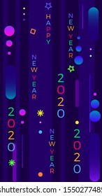 2020 Happy New Year. Paper Memphis geometric bright style for holidays flyers, greetings, invitations, Happy New Year or Merry Christmas cards. Holiday background, poster, banner. Vector Illustration.